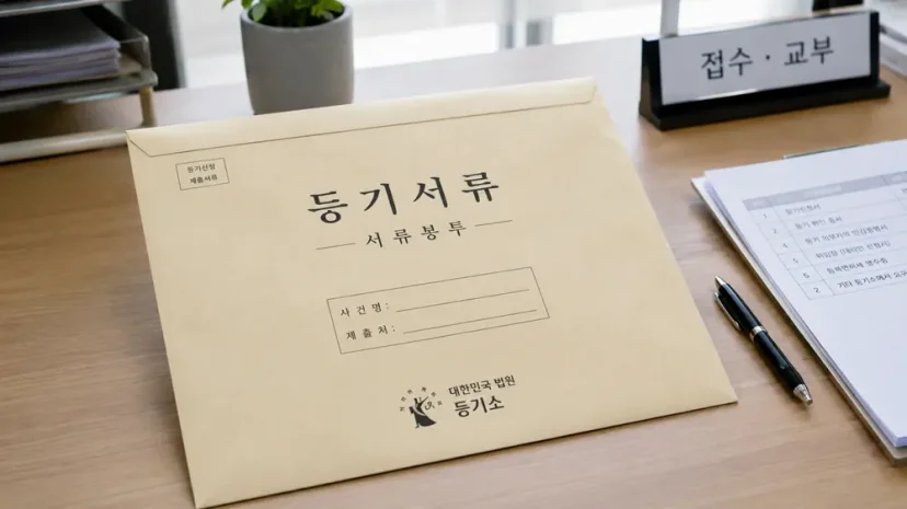 대한민국 법원 등기소 제출용 등기서류 봉투와 관련 서류