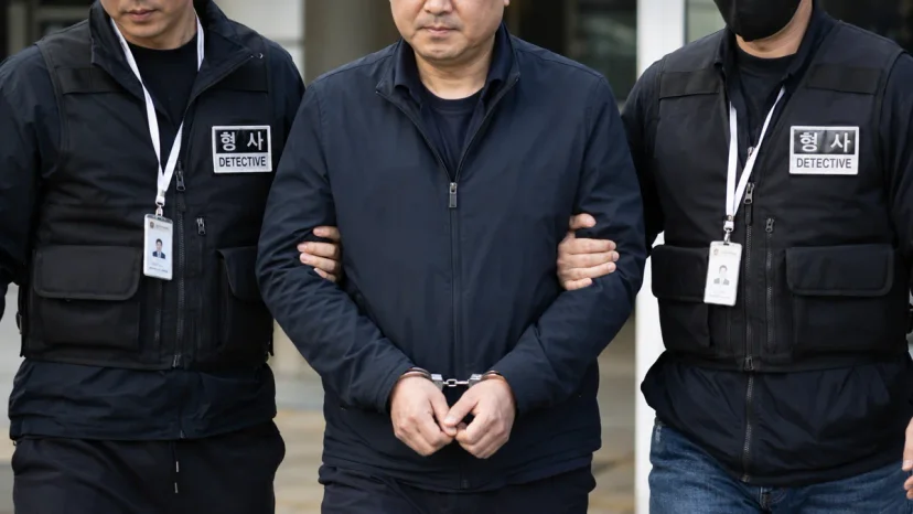 교통사고 중상해|형사들에게 연행되는 수갑을 찬 피의자