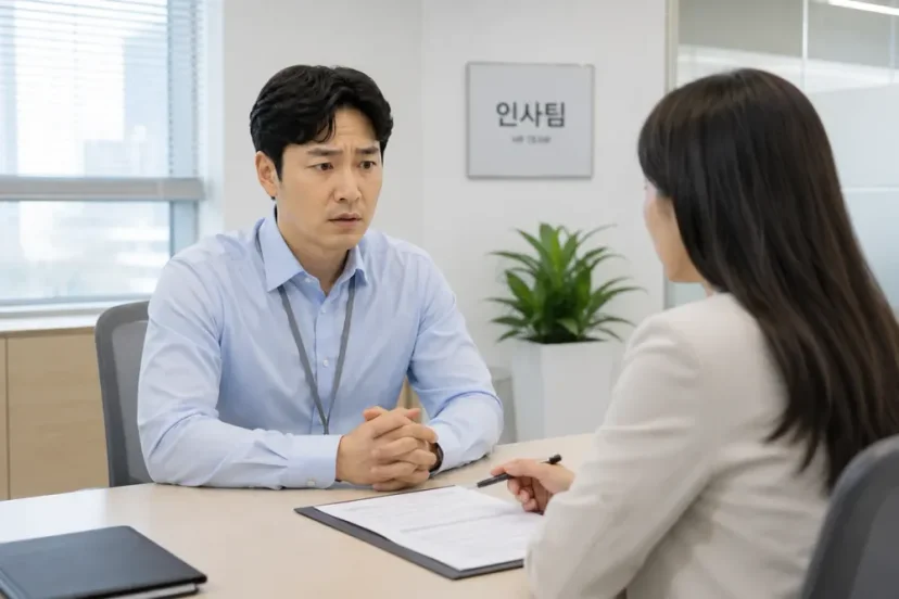 인사팀 사무실에서 면담 중인 직장인