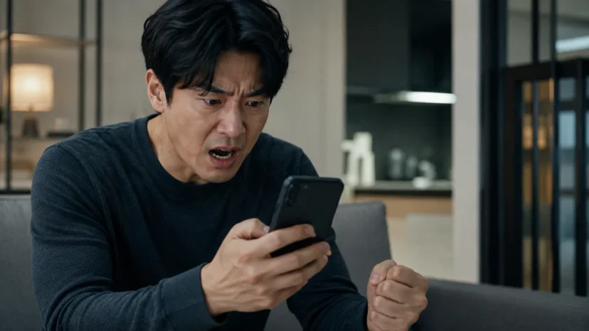 무면허 음주운전 처벌|스마트폰 화면을 보며 분노하는 남성