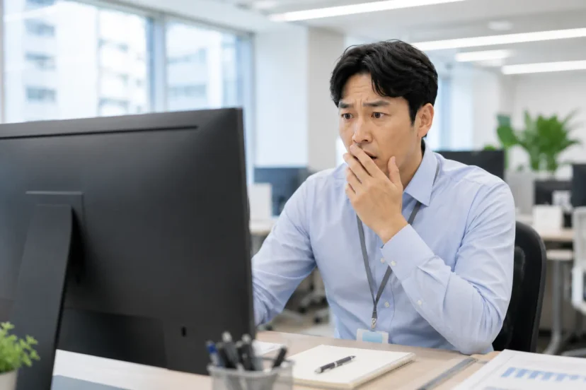 뺑소니 처벌|모니터를 보며 당황한 표정의 직장인