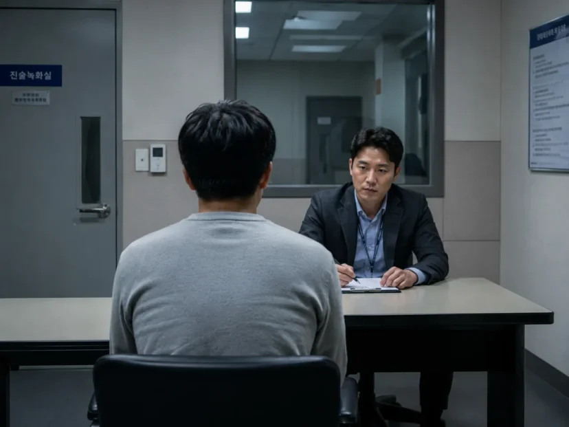 무면허 음주운전 처벌|진술녹화실에서 형사가 피의자를 조사하는 모습