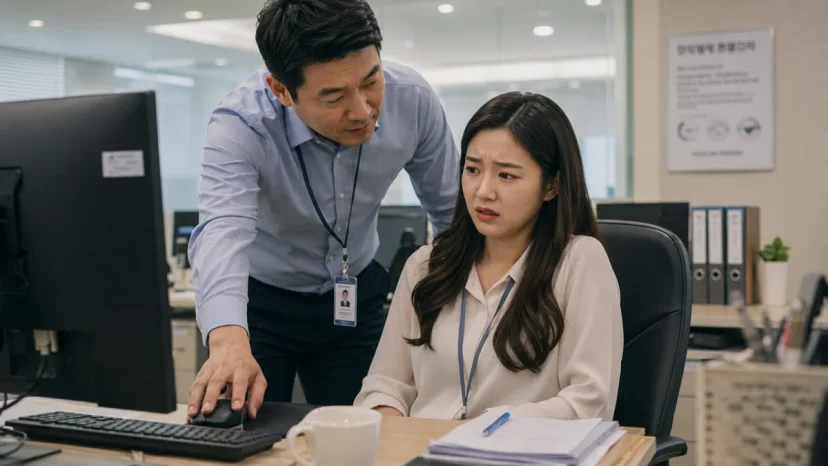 도주치상|직장 내 성희롱 및 괴롭힘 상황을 묘사한 사진