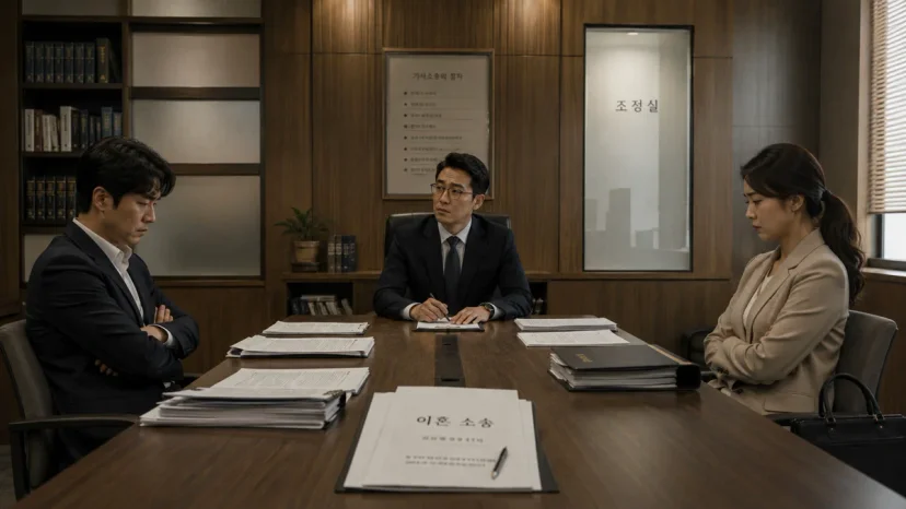 도주치상|이혼 소송 및 조정을 진행 중인 법률 상담 장면