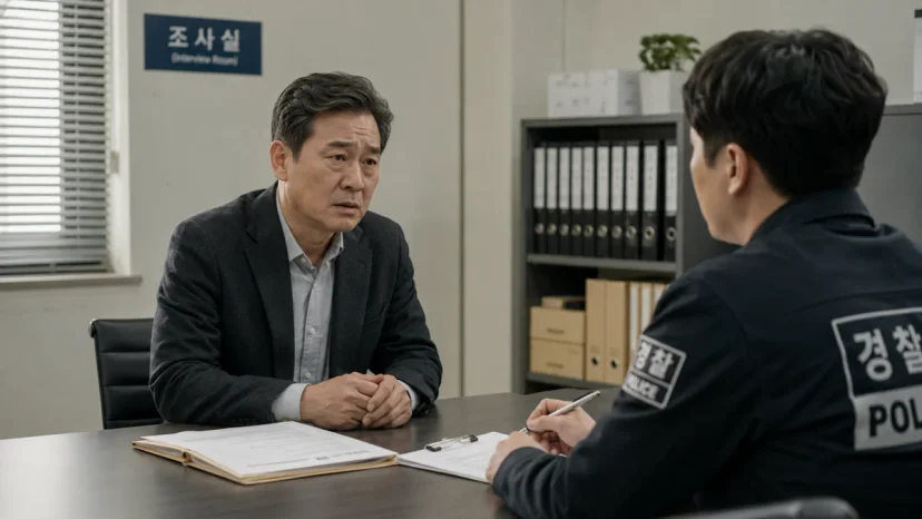 음주 뺑소니 합의|경찰 조사실에서 조사를 받고 있는 남성