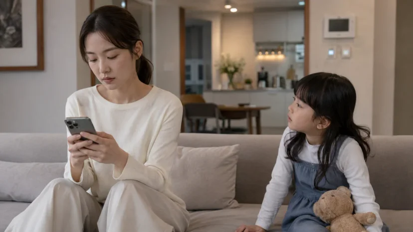 음주운전 양형 자료|스마트폰을 보는 엄마와 관심을 바라는 아이