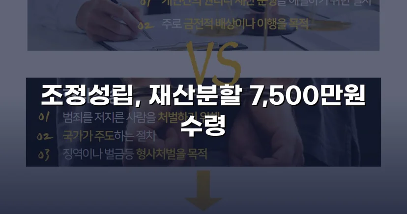 양육비 없이 재산분할 7,500만 원, 조정으로 모든 쟁점 해결