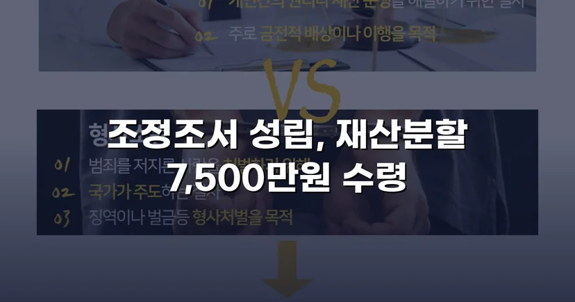 양육비 없이 재산분할 7,500만 원, 조정으로 모든 쟁점 해결