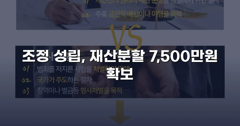 양육비 없이 재산분할 7,500만 원, 조정으로 모든 쟁점 해결
