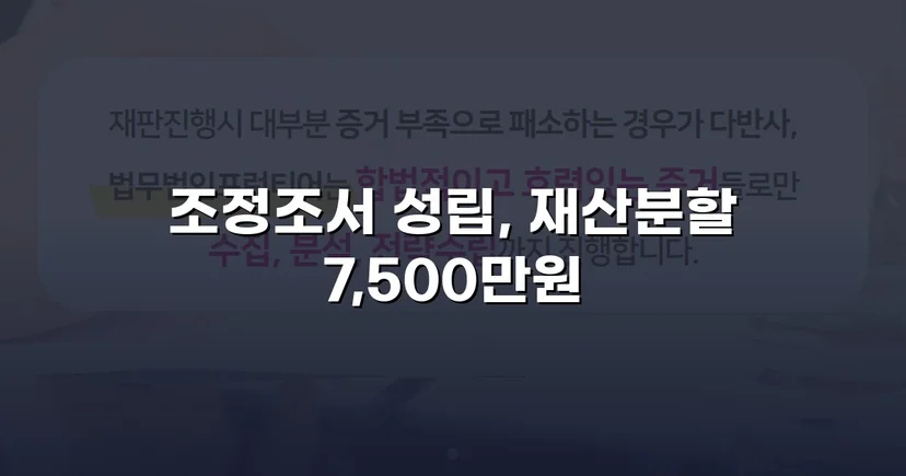 양육비 없이 재산분할 7,500만 원, 조정으로 모든 쟁점 해결