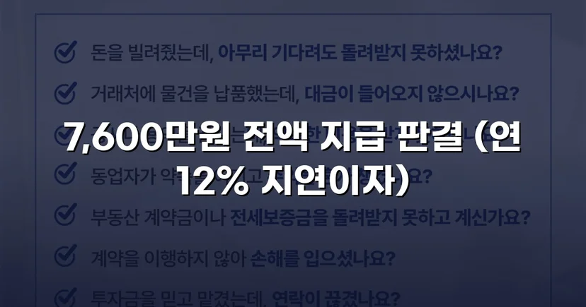 빌려준 7,600만 원, 포기하지 않아 전액 돌려받았습니다
