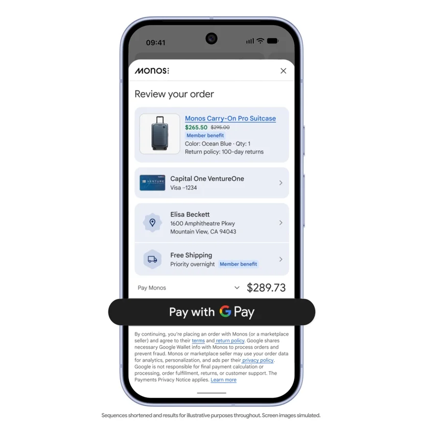 Google이 공개한 AI Mode 내 구매·결제 시연 화면. 출처: Google 공식 발표