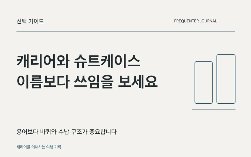 캐리어와 슈트케이스 이름보다 쓰임을 보세요 — 용어보다 바퀴와 수납 구조가 중요합니다