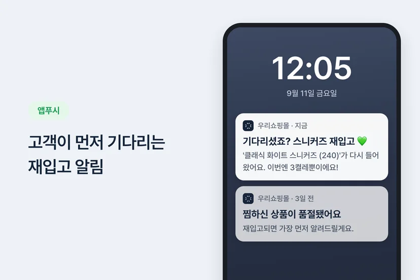 찜한 상품 재입고를 알리는 앱푸시 예시