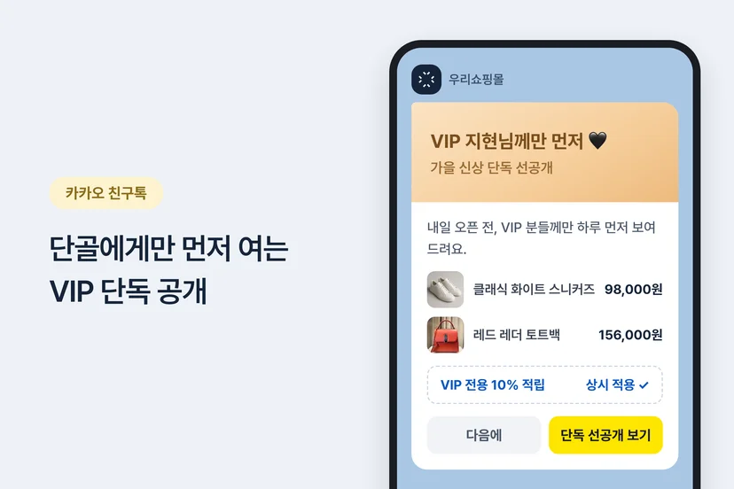 VIP 고객 전용 단독 공개 카카오 친구톡 예시