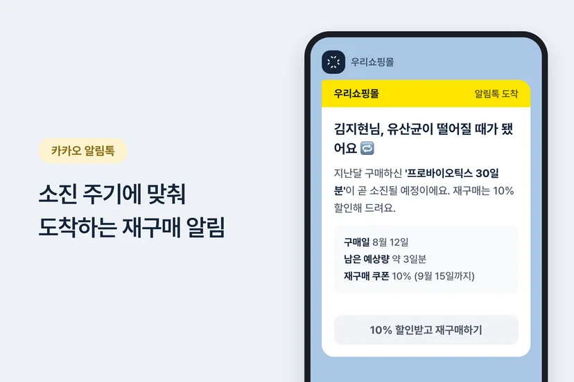 상품 소진 주기에 맞춘 재구매 카카오 알림톡 예시