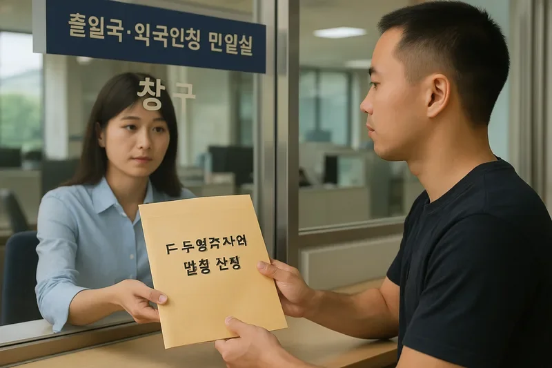 영주권 신청 서류 면제 항목을 확인하는 외국인, F-5