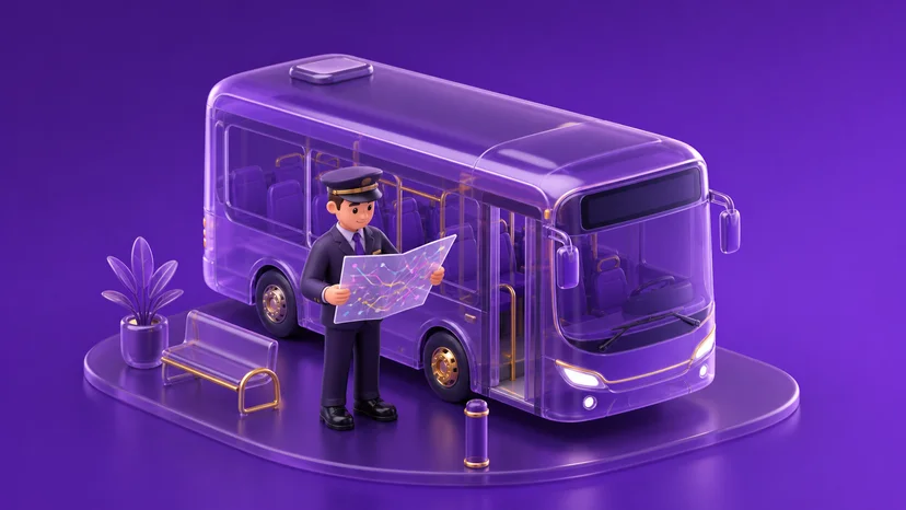 bus driver checking a route map before departure
