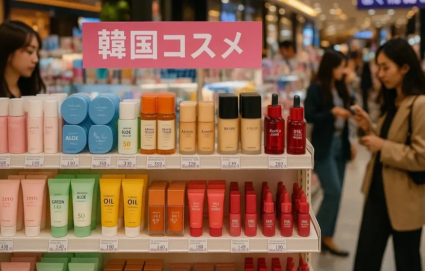 일본 편집숍 매대에 진열된 K-뷰티 색조 화장품