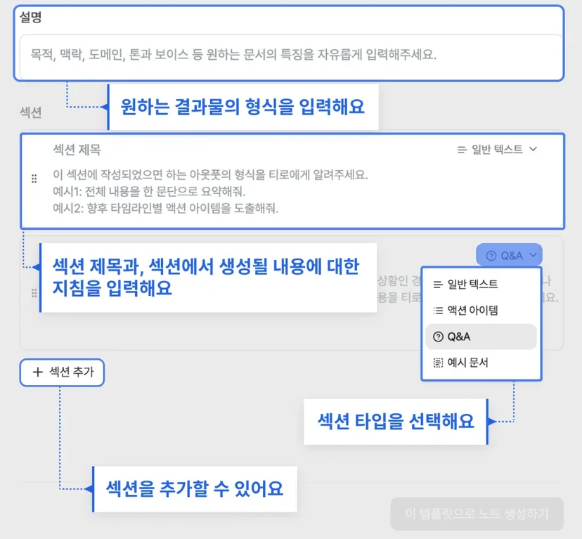 Write with Tiro 템플릿 선택 화면