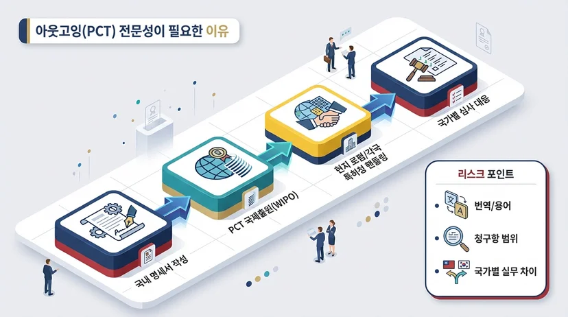 PCT 아웃고잉 업무 흐름과 리스크 포인트를 정리한 인포그래픽