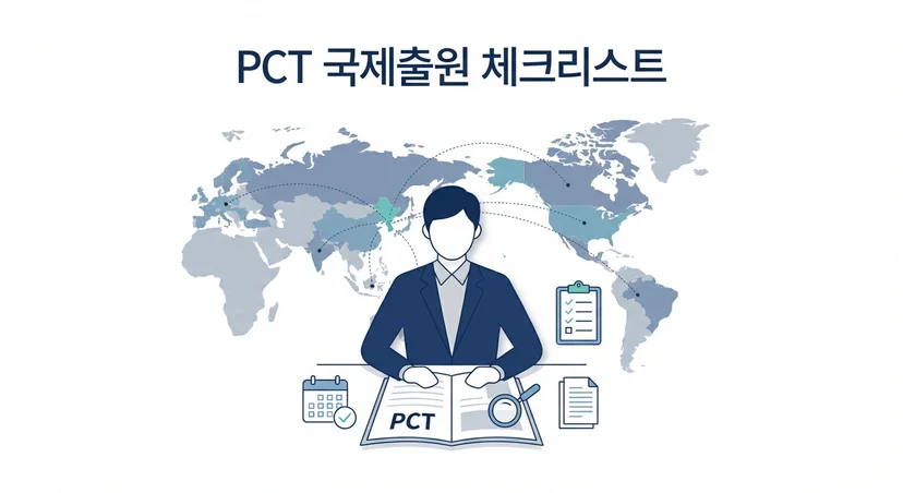 PCT 국제출원 체크리스트를 검토하는 수출기업 담당자 일러스트