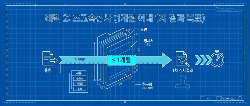 특허·상표 초고속심사로 1개월 이내 1차 심사결과를 목표로 하는 개념도