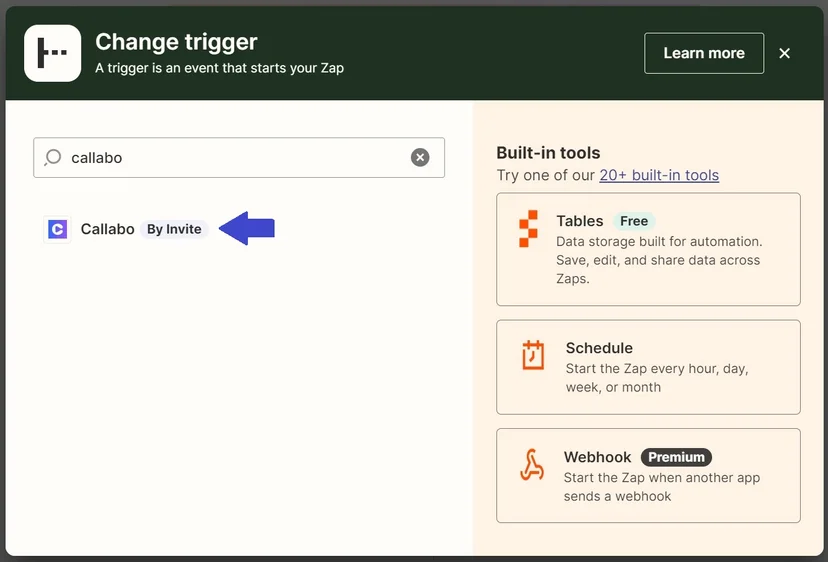 Automation의 Zapier 카드와 관리하기 버튼