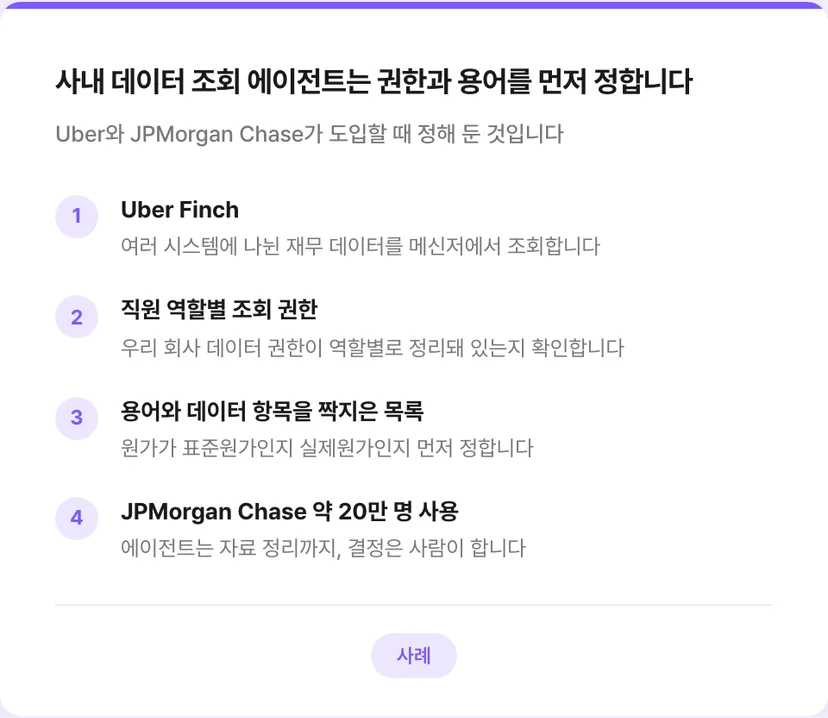 사내 데이터와 문서 조회 에이전트 2곳