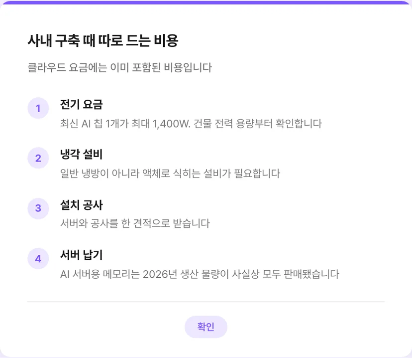 사내 구축 때 따로 드는 비용