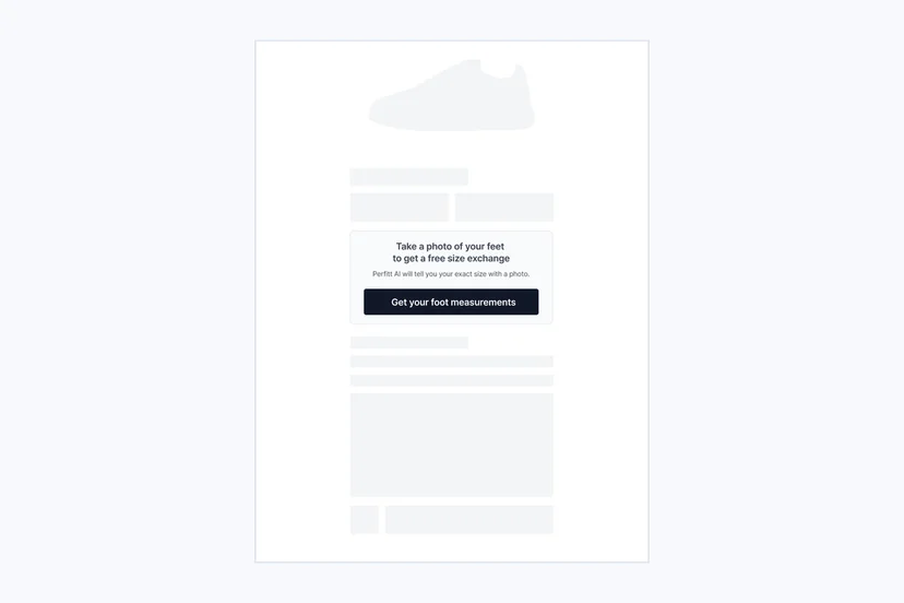 Current public PerfittSize product-page entry module inviting a shopper to begin foot measurement