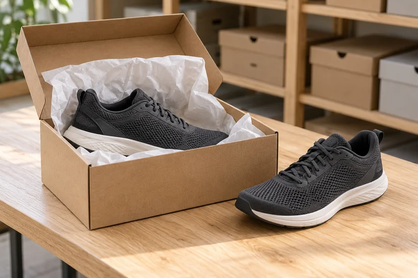 Unbranded shoes and an open shoebox, illustrating retained purchases and return handling.