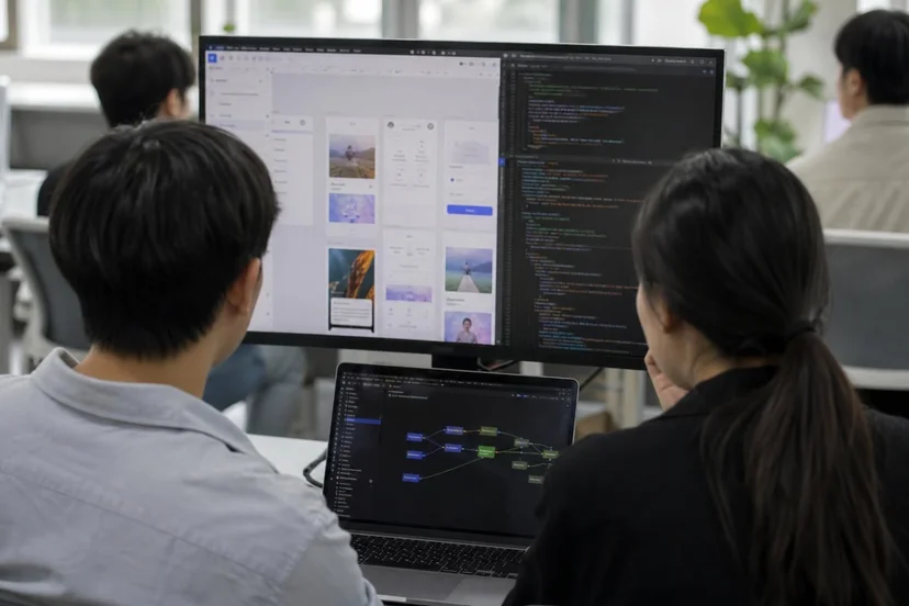 협업 도구로 디자인과 코드를 연결하는 모습