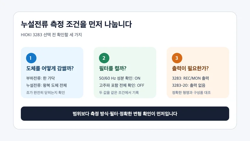 누설전류와 부하전류 측정 위치 및 필터 선택 기준