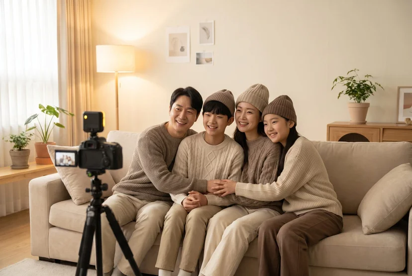 선반에 쌓인 월간 포토북 컬렉션