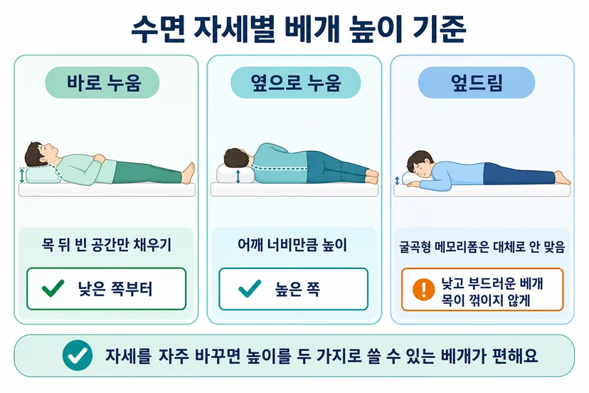 수면 자세별 베개 높이 선택 기준