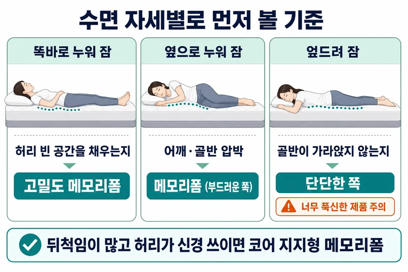 수면 자세별 메모리폼 라텍스
