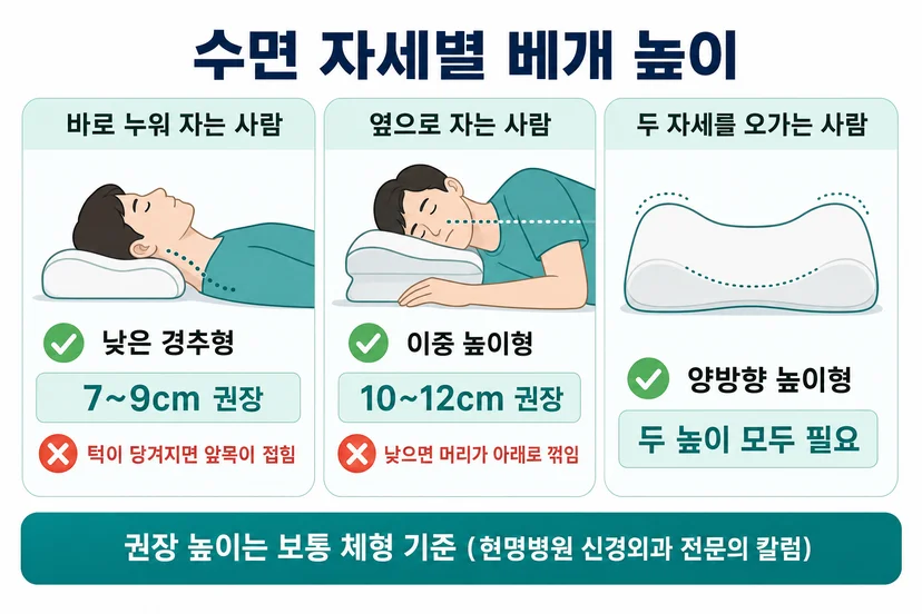 수면 자세별 베개 높이