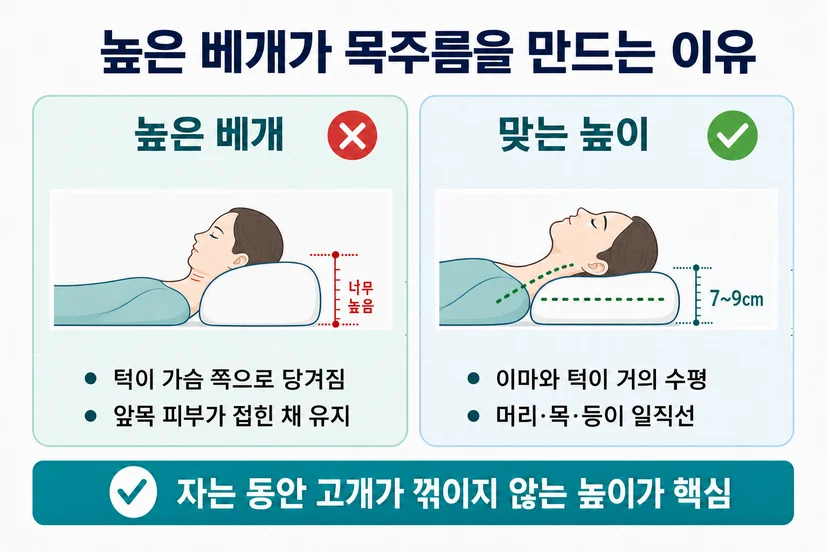높은 베개 목주름 원인