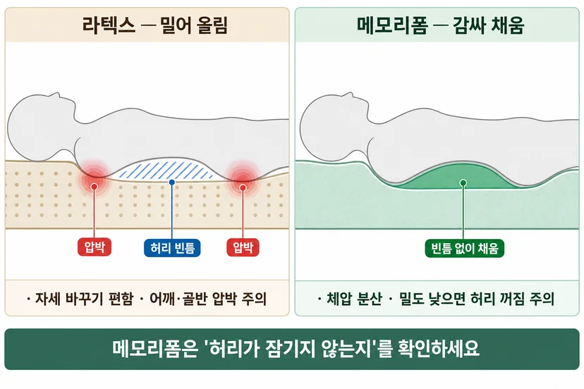 메모리폼 라텍스 차이 비교
