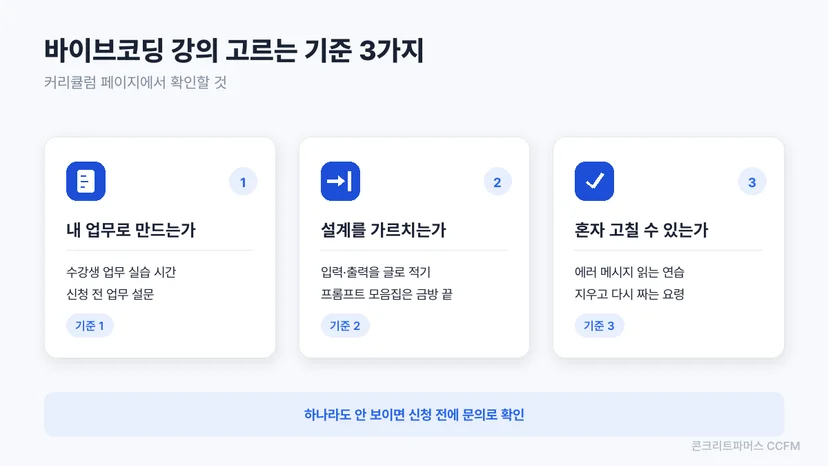 바이브코딩 강의를 고를 때 커리큘럼에서 확인할 세 가지 기준
