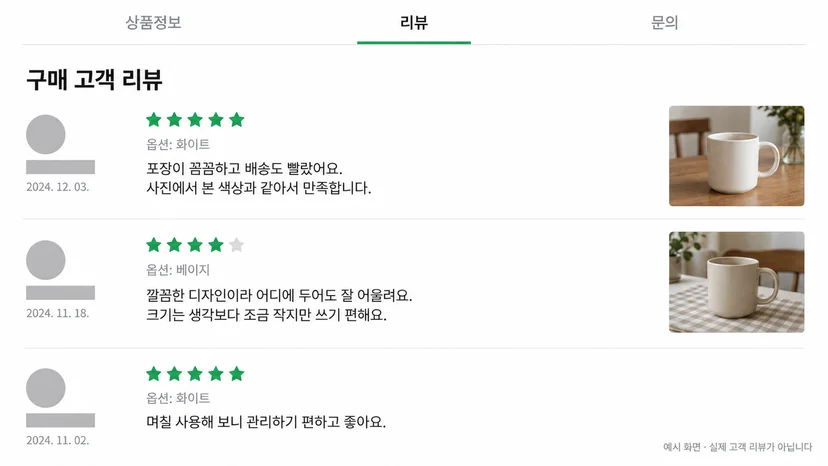 고객이 실제로 쓰는 표현을 찾는 자리인 실제 상품 리뷰 목록 화면