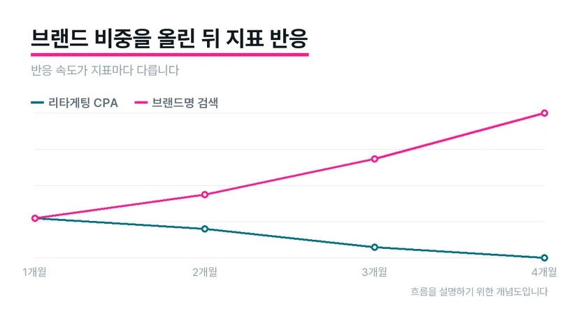 브랜드 비중 확대 이후 지표별 반응 속도 비교