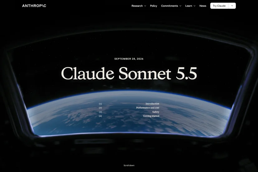 앤트로픽 Sonnet 5.5 발표 페이지 캡처