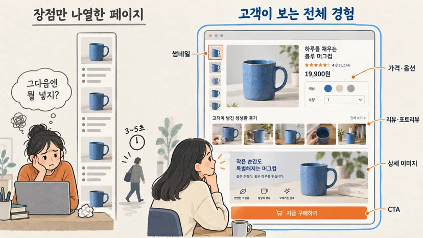 경쟁사 상세페이지의 상단·중단·하단 캡처를 나란히 놓고 스토리보드를 짜는 작업 화면