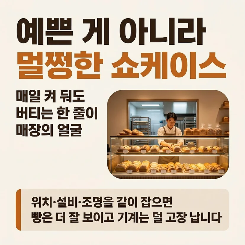 1. 매장 구조에 적합한 빵쇼케이스 형태 선택 기준은 무엇인가요 설치 공간과 주변 이동 동선 확인 사진
