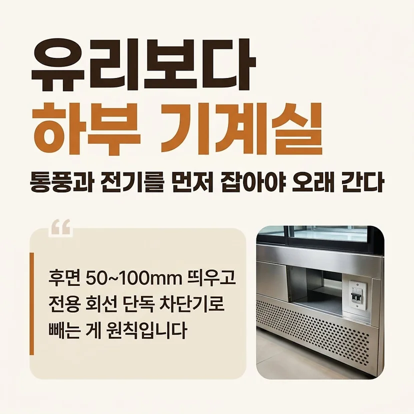3. 빵 종류에 따른 상온 및 냉장 진열장의 배치 가격대는 어떻게 형성되나요 전기·배수·관리 설비 위치 확인 사진