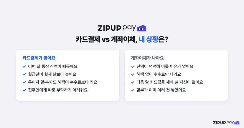 월세 카드결제와 계좌이체 중 내 상황에 맞는 방법을 고르는 체크리스트