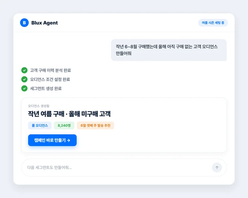 Blux Agent 세그먼트 자동 생성 화면