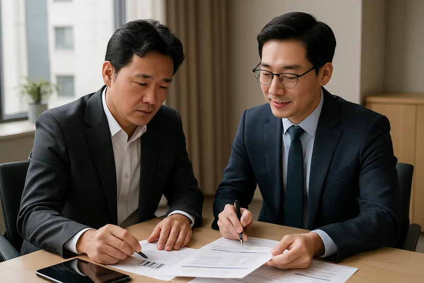 중소기업 대표가 정책자금 상담 자료를 확인하는 장면
